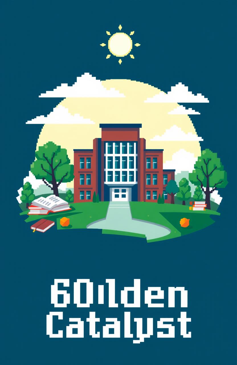 A pixel art style cover for a high school yearbook featuring the class of '60lden Catalyst'