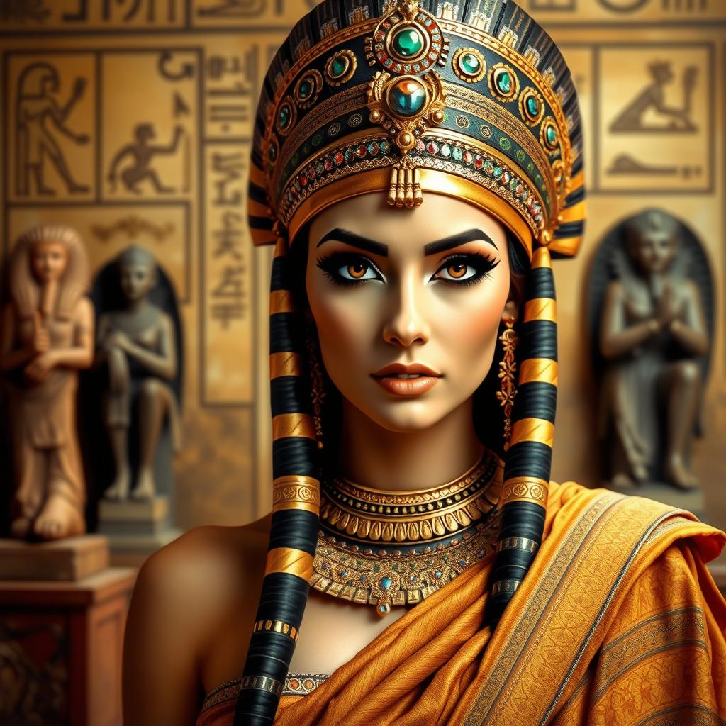 A stunning portrait of Cleopatra, embodying her iconic look