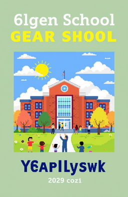 A vibrant pixel art design for a high school yearbook cover featuring the class of '60lden Catalyst'