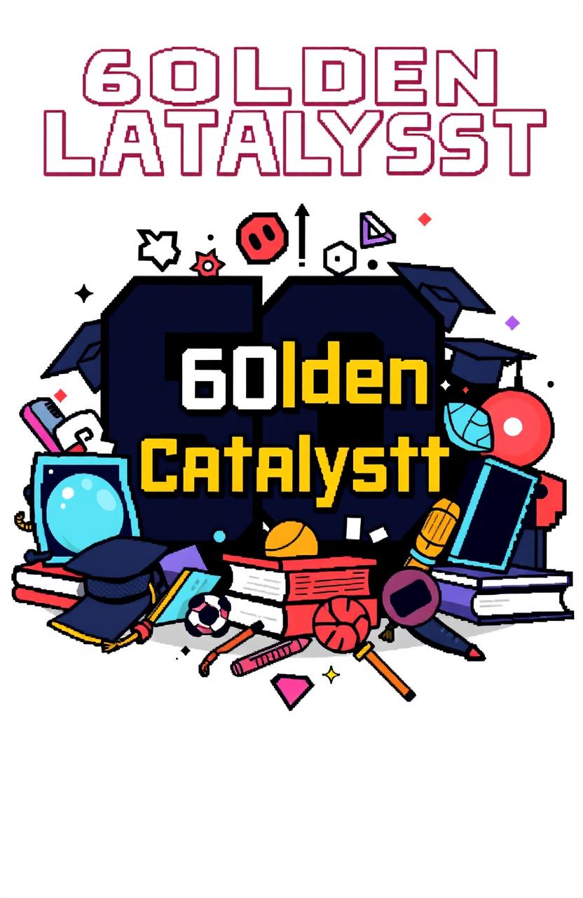 A pixel art cover for a high school yearbook featuring the title '60lden Catalyst'