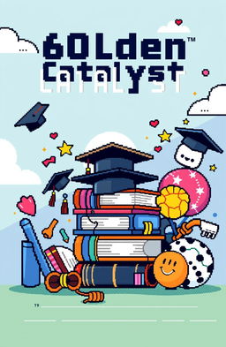 A pixel art cover for a high school yearbook featuring the title '60lden Catalyst'