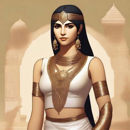 A high-quality digital art image showing Shamhat from the Epic of Gilgamesh, depicted in her entirety from head to foot