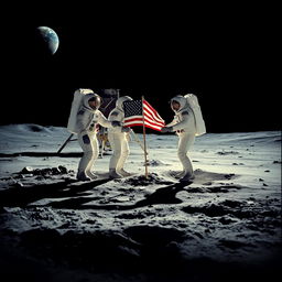 A breathtaking representation of the Apollo 11 moon landing, featuring astronauts Neil Armstrong and Buzz Aldrin on the lunar surface
