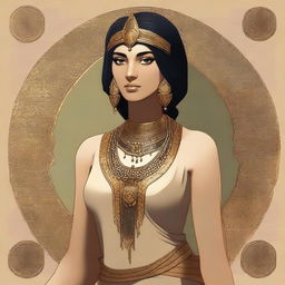 A high-quality digital art image showing Shamhat from the Epic of Gilgamesh, depicted in her entirety from head to foot