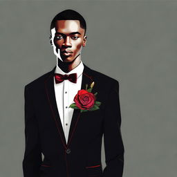 A digital art image of a slim African man, dressed elegantly for a school farewell