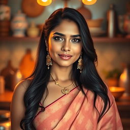 A beautiful Indian housewife depicted in a tasteful and artistic manner, celebrating femininity and natural beauty