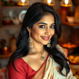 A beautiful Indian housewife depicted in a tasteful and artistic manner, celebrating femininity and natural beauty