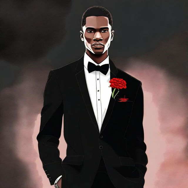 A digital art image of a slim African man, dressed elegantly for a school farewell