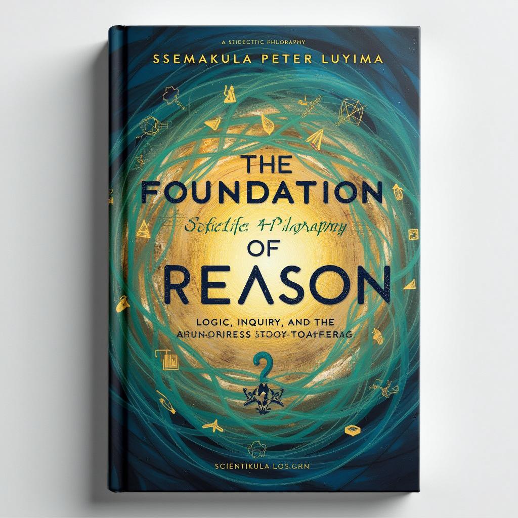 A dynamic and visually striking book cover design for "The Foundation of Reason: Logic, Inquiry, and the Boundaries of Knowledge" by Ssemakula Peter Luyima, focusing on scientific philosophy