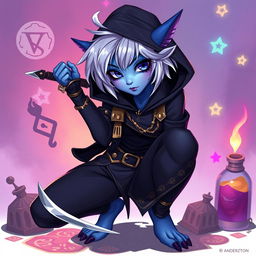 An androgynous 2D Dungeons & Dragons changeling rogue, featuring vibrant, stylized artwork