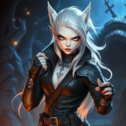An androgynous Dungeons & Dragons changeling rogue, characterized by their striking pure white eyes devoid of any iris or pupils, exuding an ethereal and mysterious aura