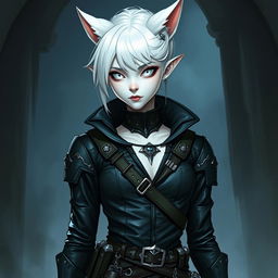 An androgynous Dungeons & Dragons changeling rogue with pure white eyes that have no iris or pupils, creating an enigmatic and mystical appearance