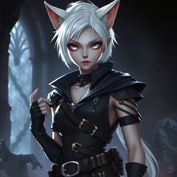 An androgynous Dungeons & Dragons changeling rogue with pure white eyes that have no iris or pupils, creating an enigmatic and mystical appearance