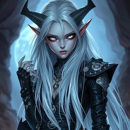 An androgynous Dungeons & Dragons changeling rogue with striking pure white eyes that have no iris or pupils, creating a captivating and mysterious look