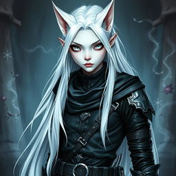 An androgynous Dungeons & Dragons changeling rogue with captivating pure white eyes that lack both iris and pupils, giving them a mysterious and otherworldly appearance