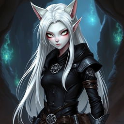 An androgynous Dungeons & Dragons changeling rogue with captivating pure white eyes that lack both iris and pupils, giving them a mysterious and otherworldly appearance