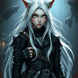 An androgynous Dungeons & Dragons changeling rogue with mesmerizing pure white eyes featuring no iris or pupils, enhancing their enigmatic appearance