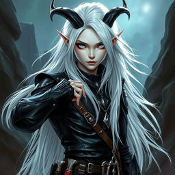 An androgynous male Dungeons & Dragons changeling rogue characterized by his striking pure white eyes, completely lacking iris and pupils, giving him an ethereal and captivating gaze