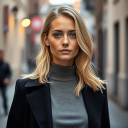 A 35-year-old Belgian woman with light blonde hair, showcasing European features