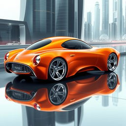 A stunning digital illustration of a futuristic lava orange pearl metallic Ford Thunderbird, reimagined as a supercar from the future
