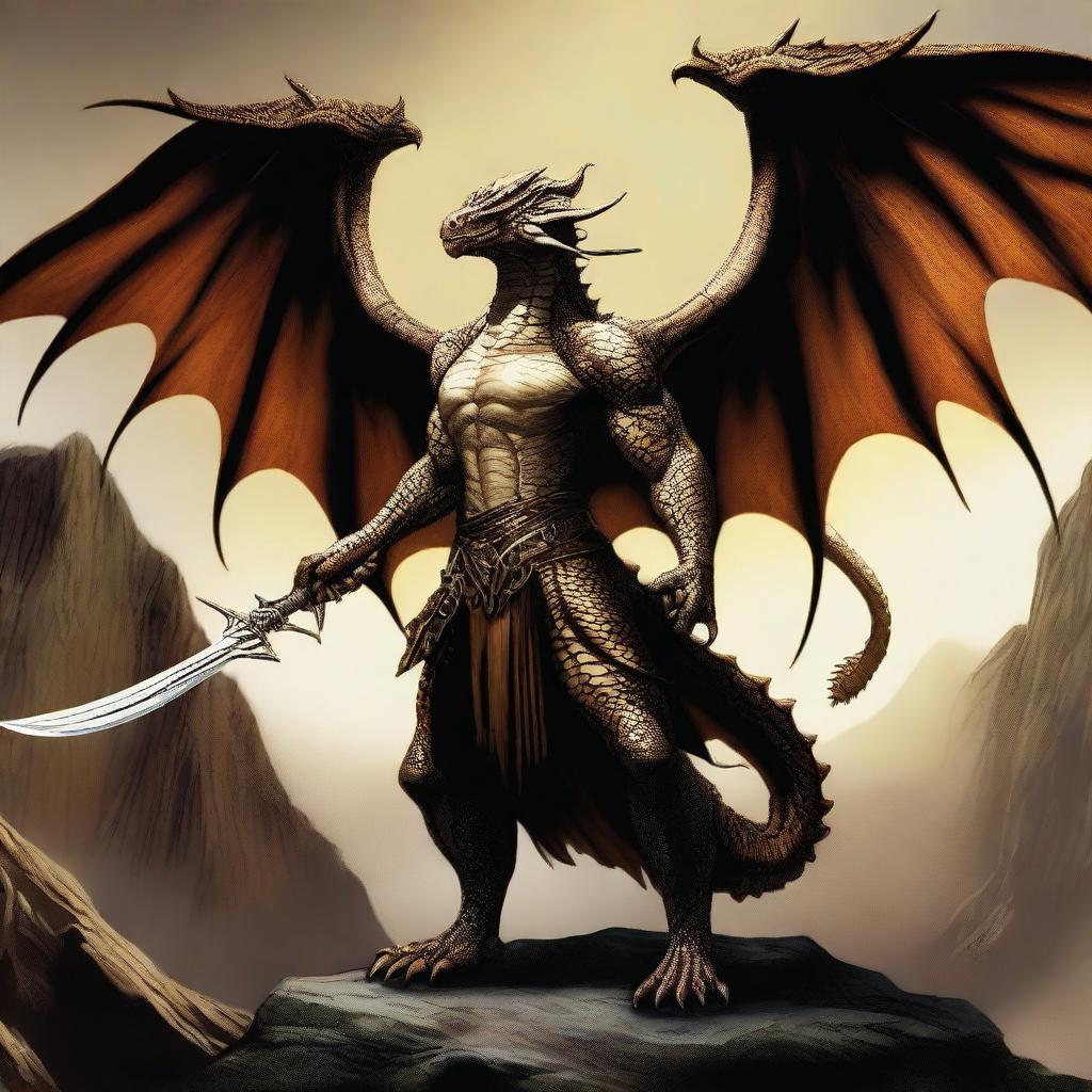 A digital art image in high resolution, illustrating a Draconian Baaz from Dragonlance