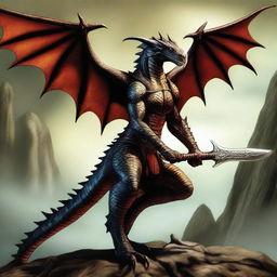 A digital art image in high resolution, illustrating a Draconian Baaz from Dragonlance