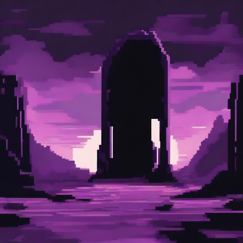 A high-resolution pixel art image depicting a dark portal