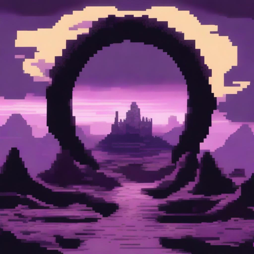 A high-resolution pixel art image depicting a dark portal