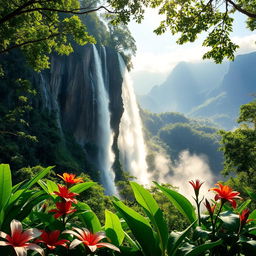 A realistic depiction of Angel Falls, Venezuela, capturing the stunning beauty of its majestic waterfall cascading down a cliff surrounded by lush green jungle