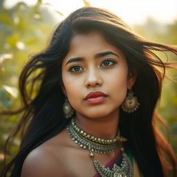 A portrait of a Bangladeshi girl in a serene and artistic pose, capturing the essence of beauty and culture