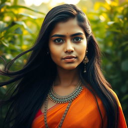 A portrait of a Bangladeshi girl in a serene and artistic pose, capturing the essence of beauty and culture