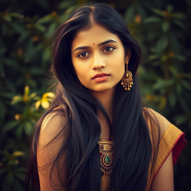 A portrait of a Bangladeshi girl in a serene and artistic pose, capturing the essence of beauty and culture