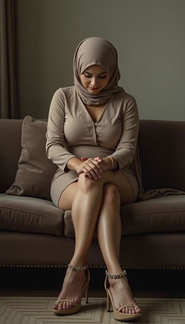 A poignant portrayal of a 40-year-old MILF teacher with white skin and a voluptuous busty figure