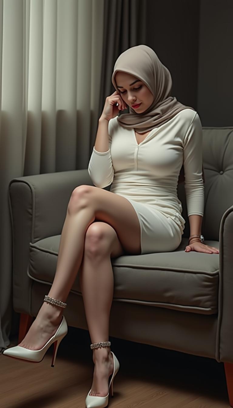 A touching depiction of a 40-year-old MILF teacher with white skin and a voluptuous busty figure