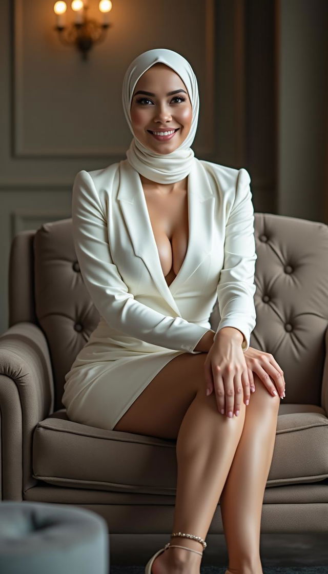 A striking portrayal of a 40-year-old MILF teacher with white skin and a voluptuous busty figure