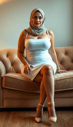 An impressive real model representing a voluptuous Irish teacher in her 40s, with white skin and a busty physique