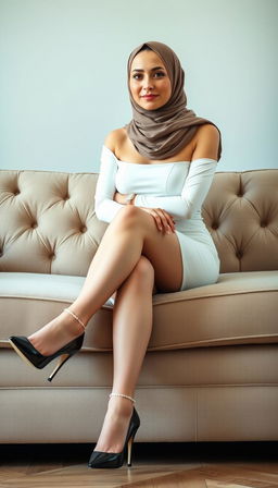 A stunning real model representing a busty European teacher in her 40s, characterized by her fair white skin