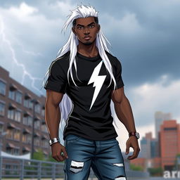 A gender-swapped version of Storm from X-Men, depicted as a male character with striking features