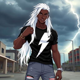 A gender-swapped version of Storm from X-Men, depicted as a male character with striking features