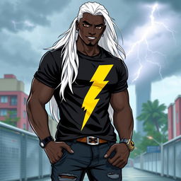 A gender-swapped version of Storm from X-Men, depicted as a male character with striking features