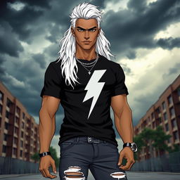 A gender-swapped version of Storm from X-Men, represented as a male character with striking features