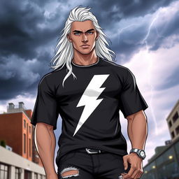 A gender-swapped version of Storm from X-Men, represented as a male character with striking features