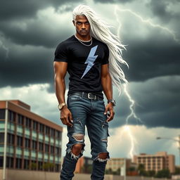 A gender-swapped version of Storm from X-Men, represented as a male character with striking features