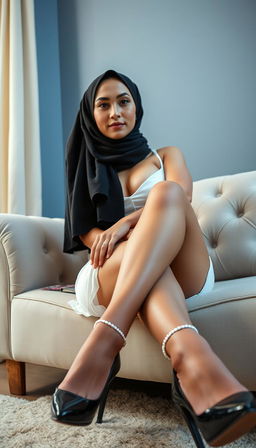 A stunning real model showcasing a busty European teacher in her 40s, characterized by her fair white skin