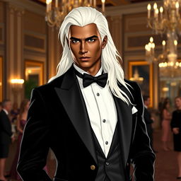 A gender-swapped version of Storm from X-Men, depicted as a male character in elegant formal attire