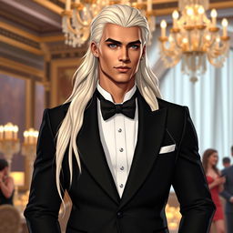 A gender-swapped version of Storm from X-Men, depicted as a male character in elegant formal attire