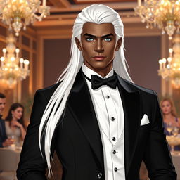 A gender-swapped version of Storm from X-Men, depicted as a male character in elegant formal attire