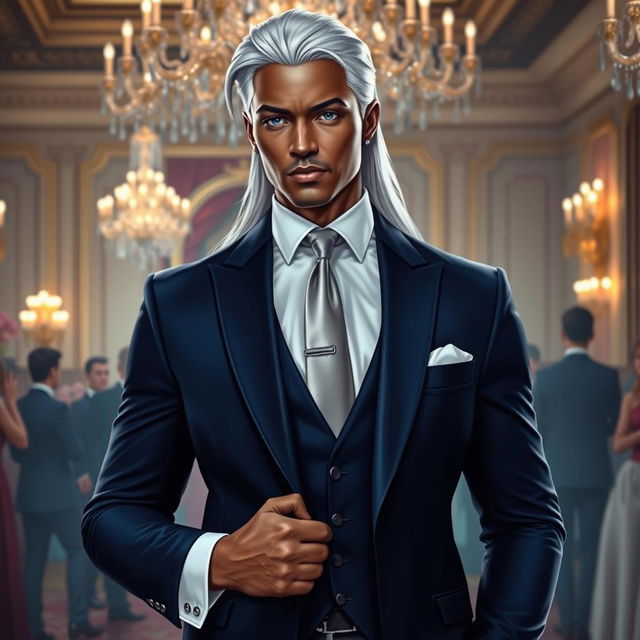 A gender-swapped version of Storm from X-Men, envisioned as a male character in formal attire