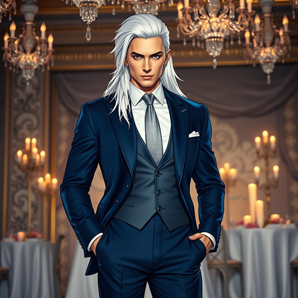 A gender-swapped version of Storm from X-Men, envisioned as a male character in formal attire