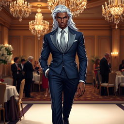 A gender-swapped version of Storm from X-Men, envisioned as a male character in formal attire